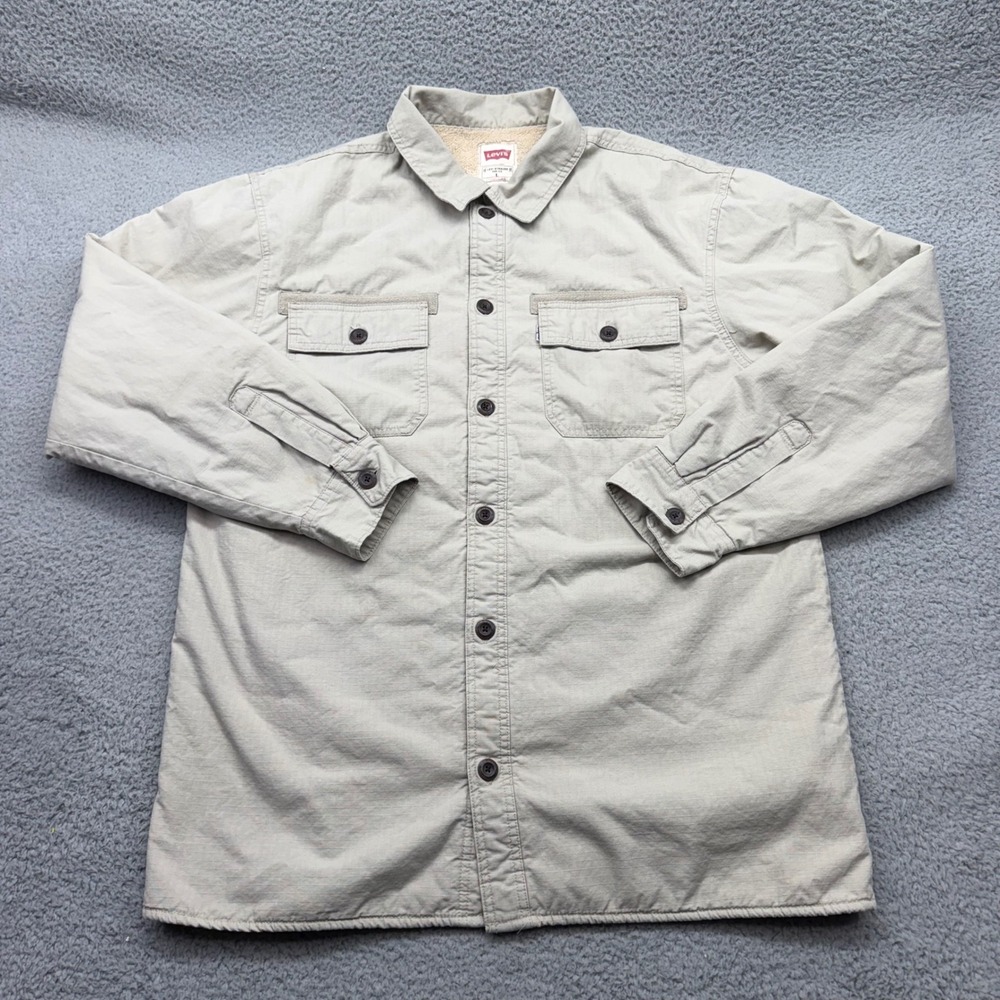 Levi's Mens Large Tan Sherpa Lined Utility Chore Canvas Shirt Jacket Shacket